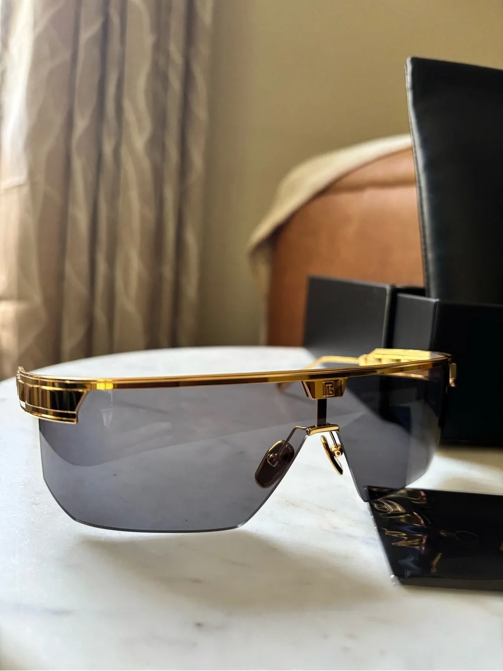 NIB Balmain Major BPS-147 Gold Titanium Shield Sunglasses Akoni